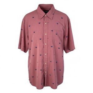 Chaps Dusty Rose Short-Sleeve Button-Up with Navy Whale Print